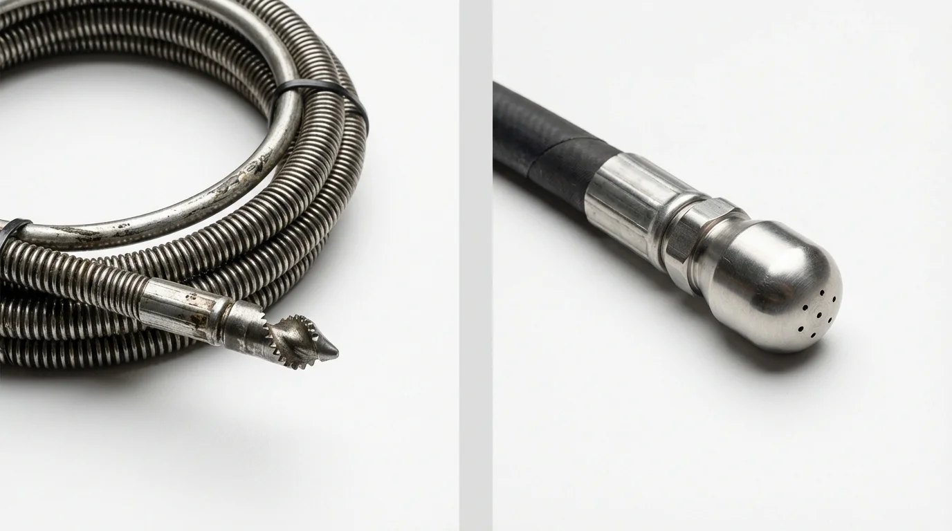 Drain snake cable and hydro jetting nozzle used for drain cleaning in Stillwater, NY