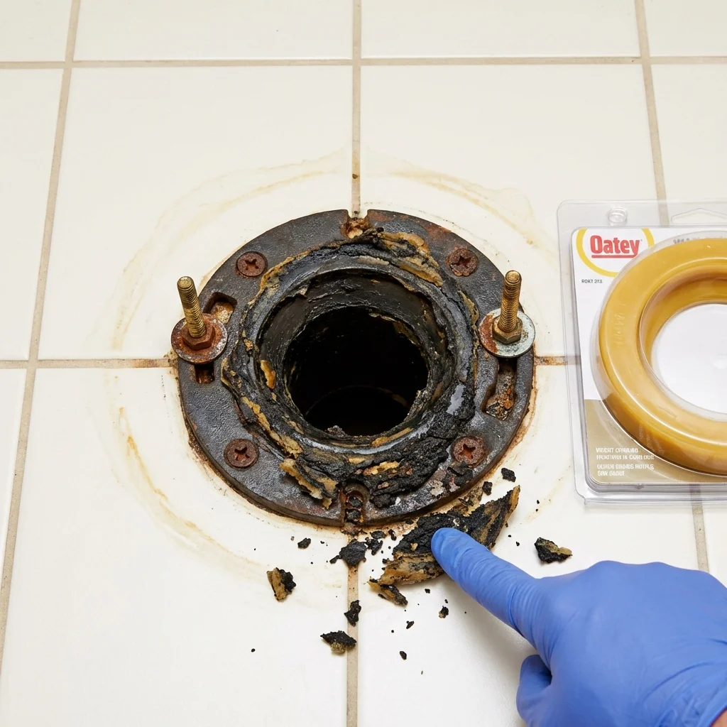 Failed wax ring showing water seepage at the base of a toilet in a Stillwater, NY home