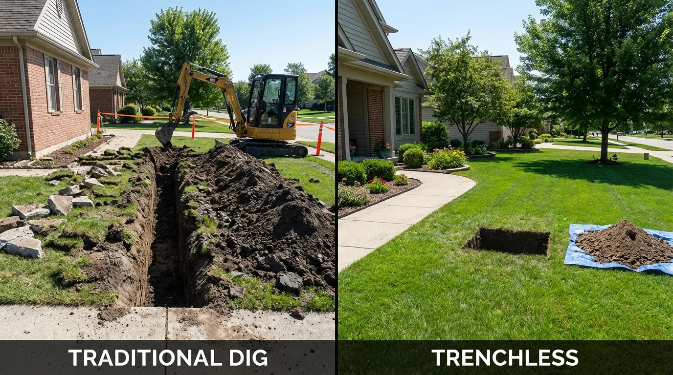 Trenchless sewer repair with minimal yard damage versus traditional excavation in Stillwater, NY